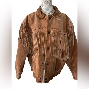 Vtg Neutral Territory Leather Brown Fringe Western Cowboy Boho Jacket Size XL
